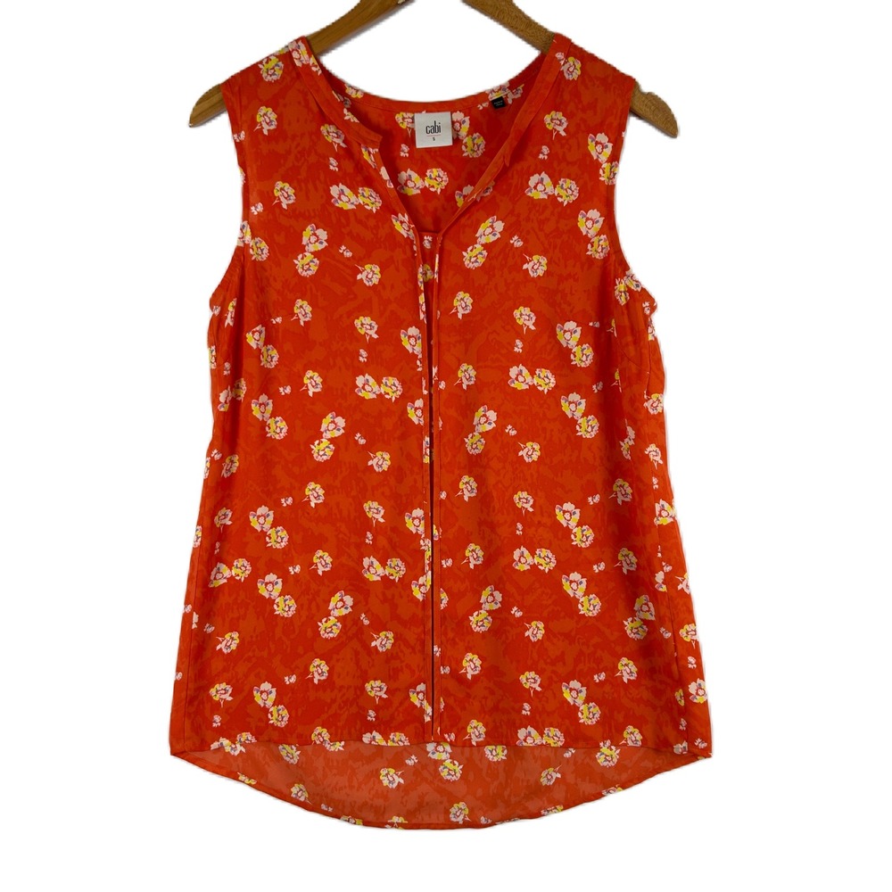 Cabi Floral Sleeveless Blouse Top Orange Yellow White Size Small 5550‎